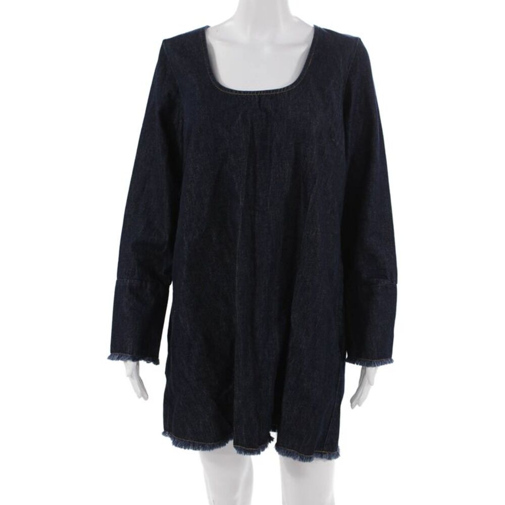 Aligne Women Shift Dress Dark Blue Square Neck Long Sleeve Size 8